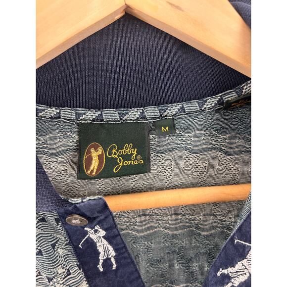 Bobby Jones Italy Golf Polo Shirt M – 100% Cotton Textured Knit Blue Pattern - Picture 4 of 8